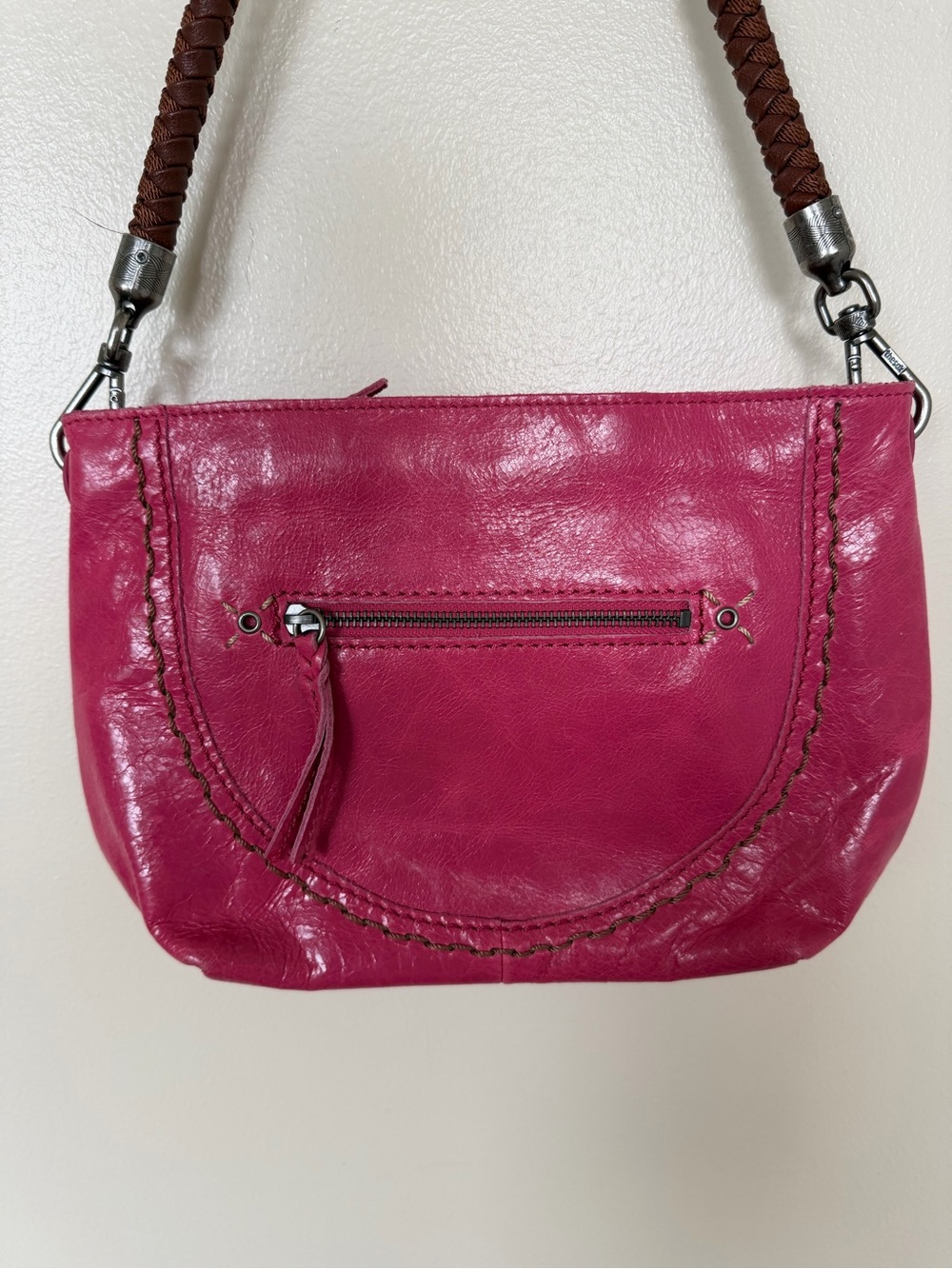 THE SAK Bright Pink Leather Woven Strap Hobo Shoulder Bag - Picture 2 of 11